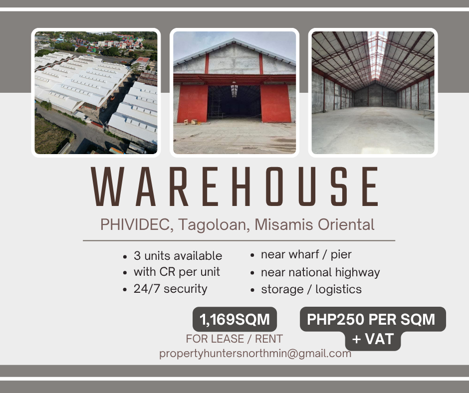 🏭 FOR LEASE | Warehouse / Bodega — PHIVIDEC, Tagoloan